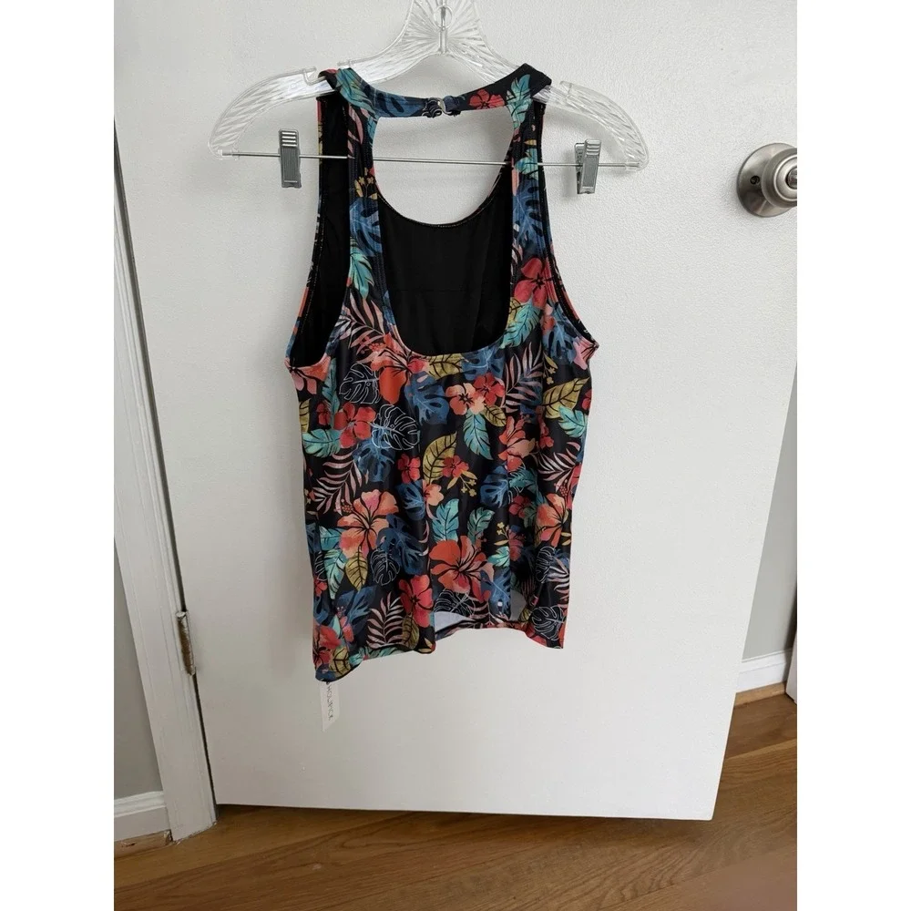 Holipick Women's Red Floral Swim‎ Tankini Top Polyester, Spandex Size Large